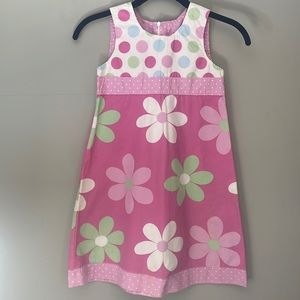 MINI BODEN GIRLS PINK FLOWER AMD POLKA DOT DRESS
